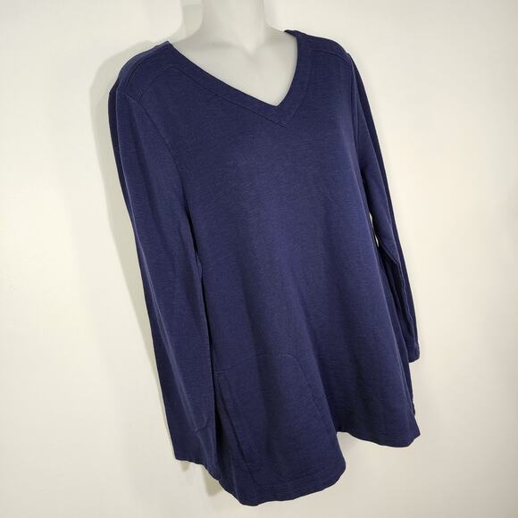 Chicos Tunic Top Womens Size 2 Large Cozisoft V Neck Pocket 3/4 Sleeve Blue Knit - Picture 4 of 12